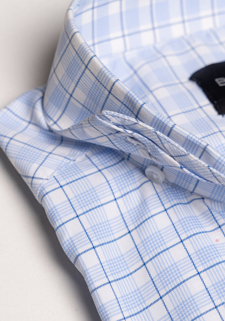 Wrinkle-Free Blue Super-Soft Tartan Performance Stretch Shirt - Cut-Away Extreme
