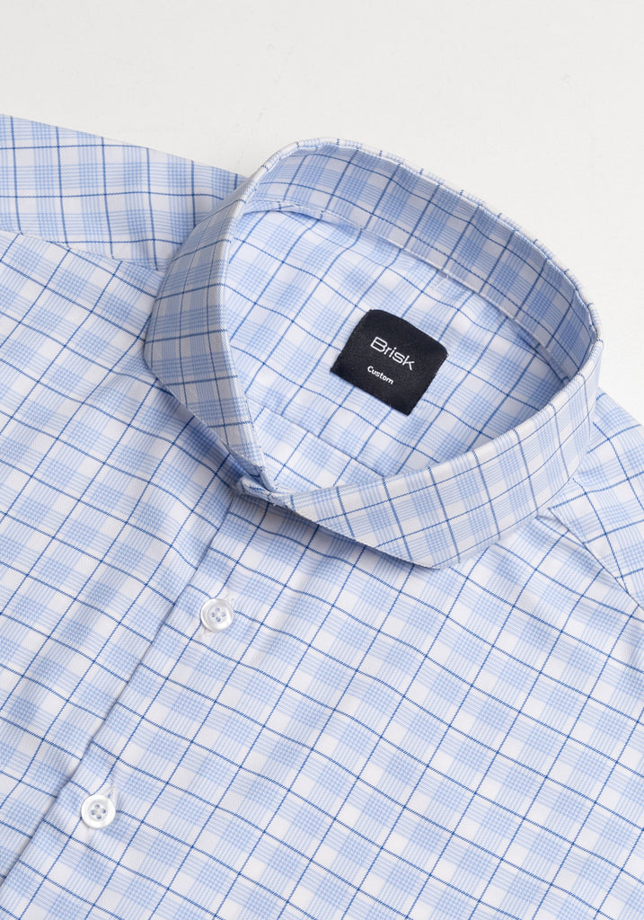Wrinkle-Free Blue Super-Soft Tartan Performance Stretch Shirt - Cut-Away Extreme

