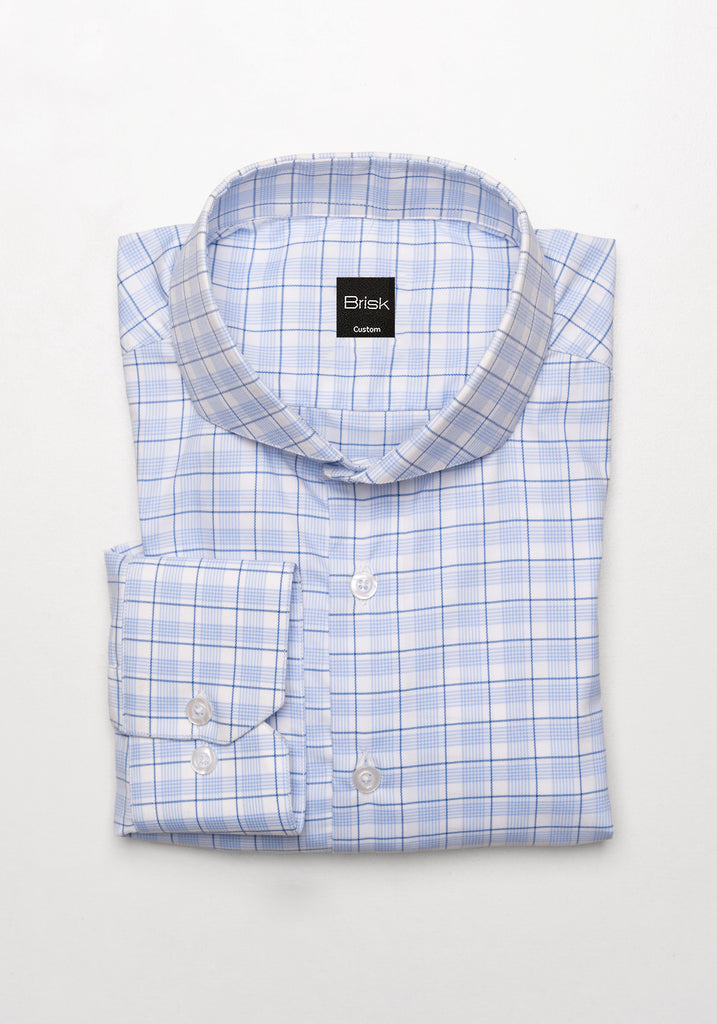 Wrinkle-Free Blue Super-Soft Tartan Performance Stretch Shirt - Cut-Away Extreme
