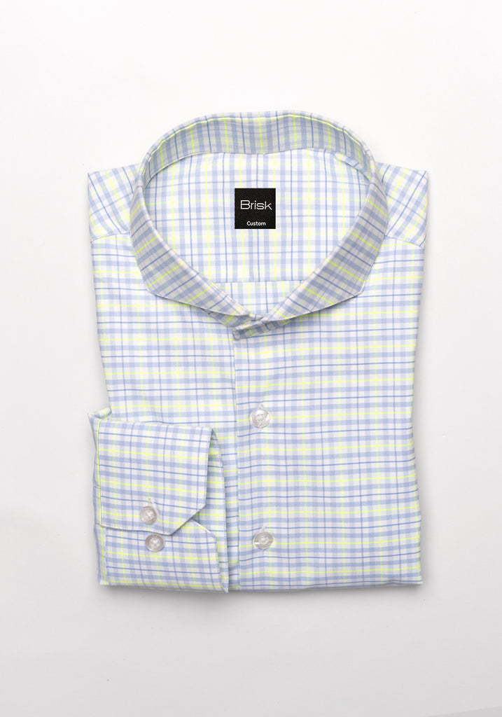 Wrinkle-Free Neon Green & Blue Tartan Performance Stretch Shirt