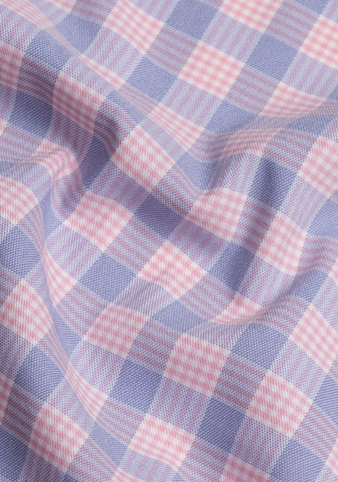 Wrinkle-Free Soft Pink and Blue Performance Ultra-Stretch Tartan
