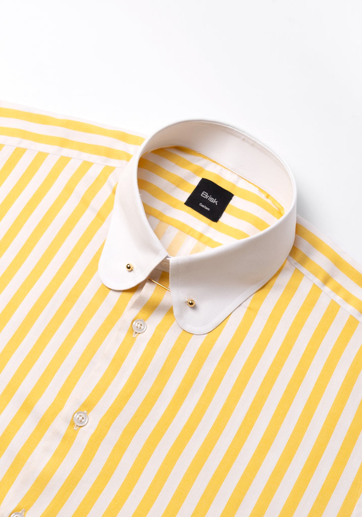 Yellow Bold Twill Stripes Pima Cotton Shirt – White Club Golden Pin Collar & French Cuffs