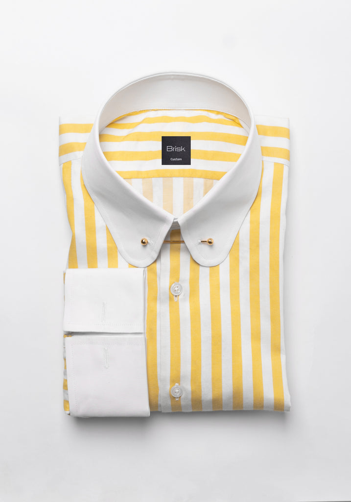 Yellow Bold Twill Stripes Pima Cotton Shirt – White Club Golden Pin Collar & French Cuffs
