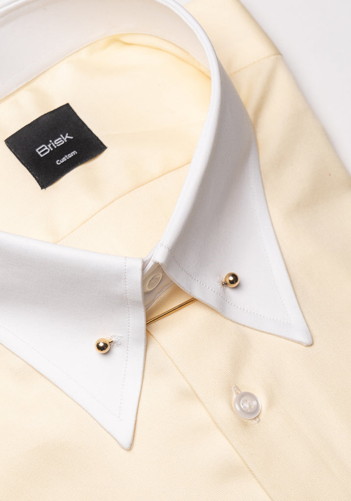 Yellow Twill Pima Cotton Shirt - White Low Classic Pin Collar