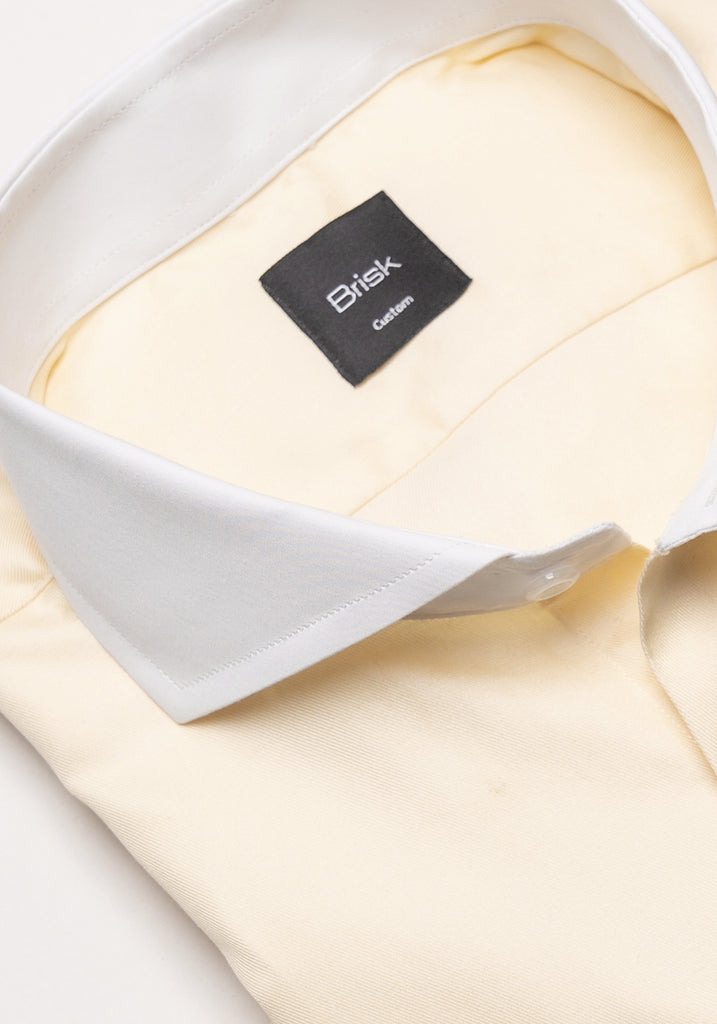 Yellow Twill Pima Cotton Shirt - White Cutaway Extreme Collar