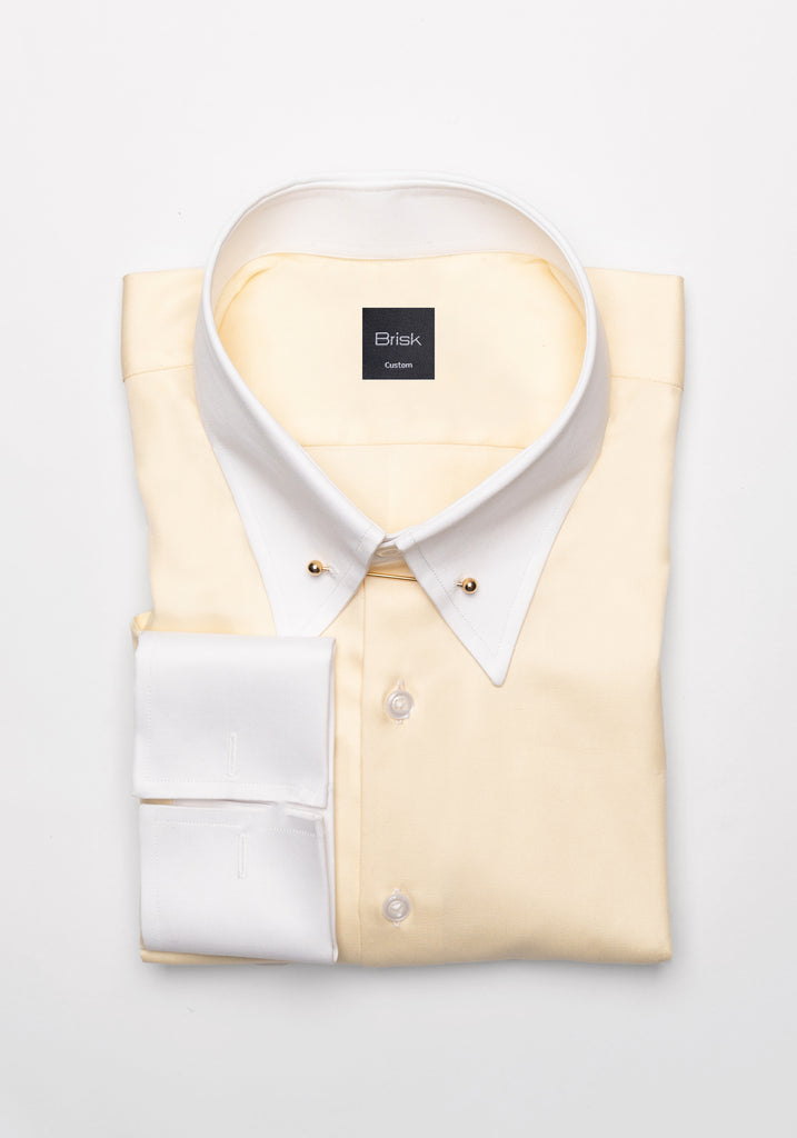 Yellow Twill Pima Cotton Shirt - White Low Classic Pin Collar